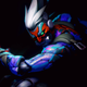 Cyber Genji poses in a dark room.
